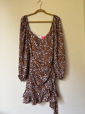 Lilly Pulitzer Cream and Brown Leopard Print Dress with Pink Label